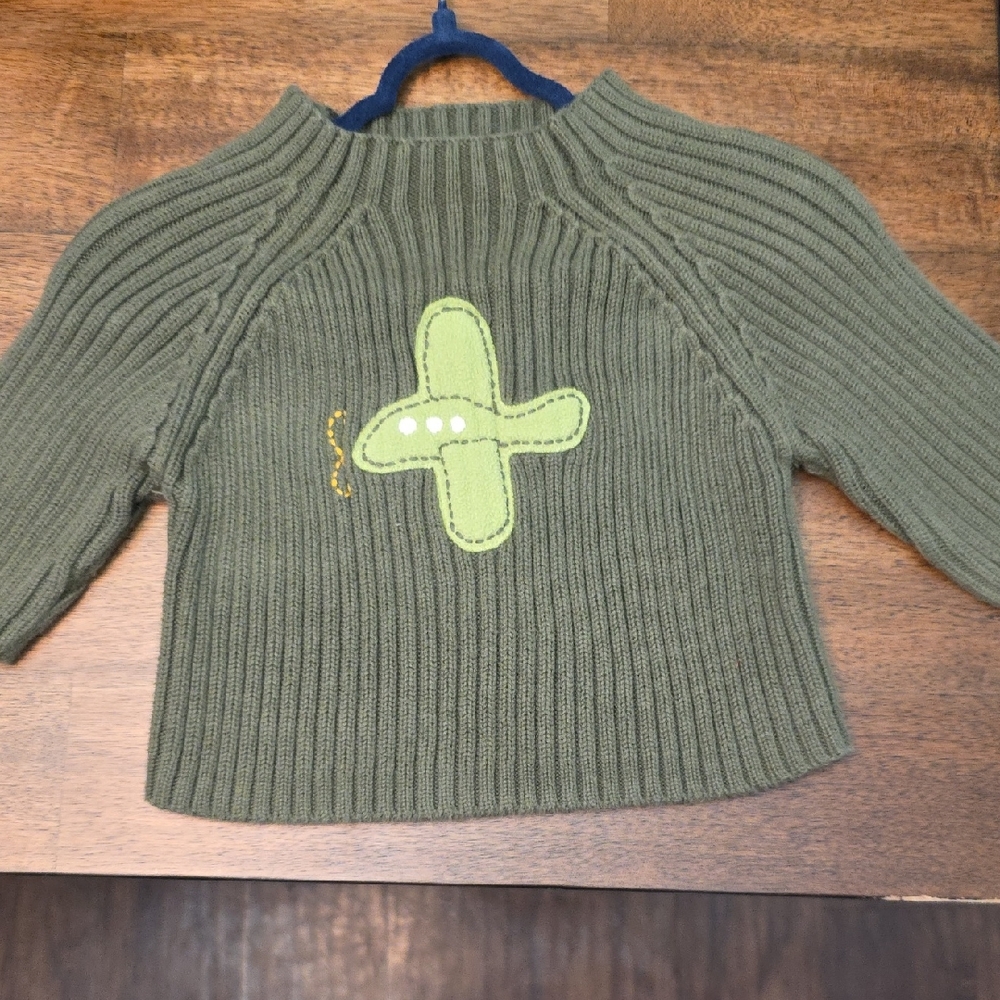 Vintage Y2K Gymboree Baby Boy Sweater 3–6 Months Green Ribbed Airplane 2004‎